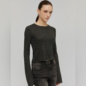 Zara Metallic Long Sleeve Stretch Knit Top, size large.